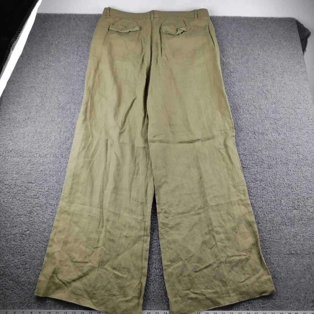 J.Crew Essential Wide Leg Pant 16T Olive Green 100% Linen Pleated High Rise Tall